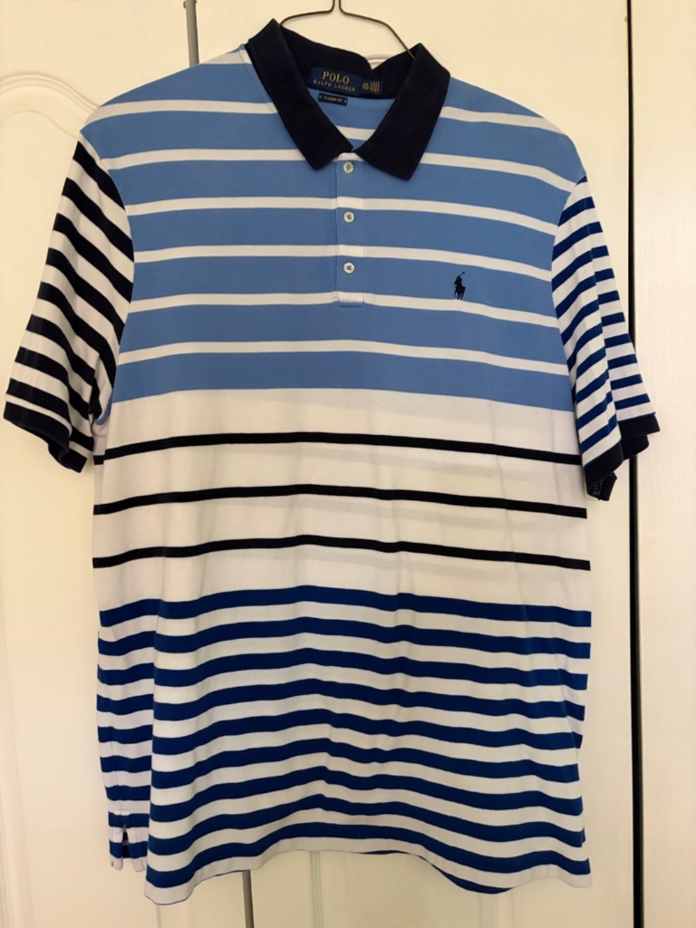 Polo by Ralph Lauren Light Blue, Navy & White Striped Polo Shirt